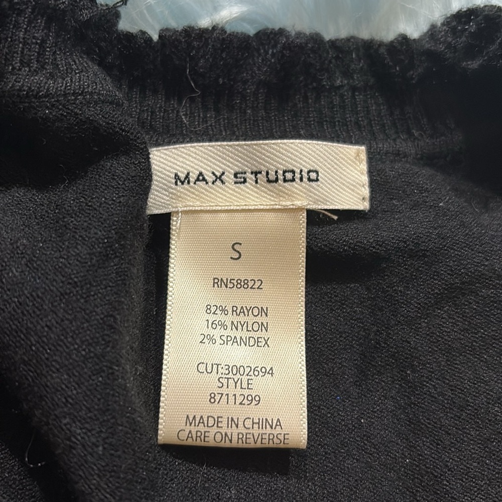 Max Studio Black Ruffle Trim Sweater sz S - Picture 6 of 7